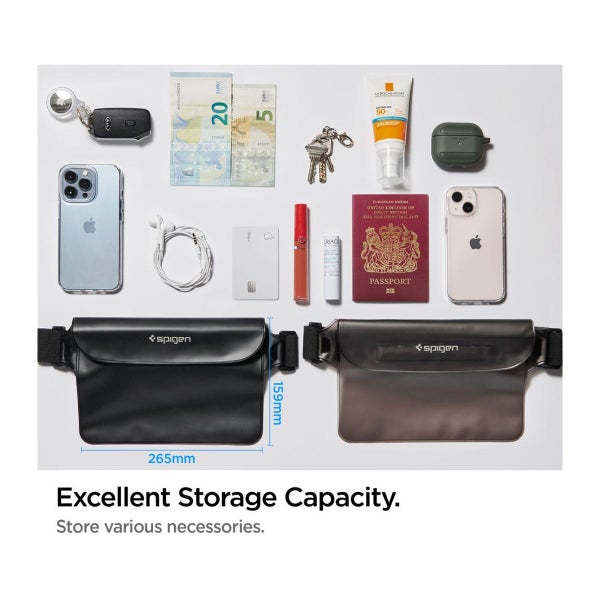 Spigen A620 vedenpit&auml;v&auml; vy&ouml;laukku, Musta (2-pack)