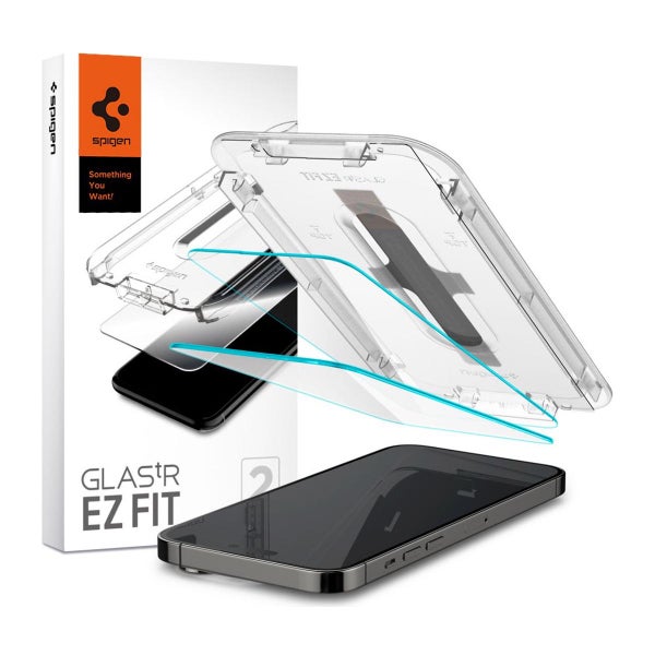 Spigen GLAS.tR ez FIT iPhone 14 Pro panssarilasi, Kirkas/klassinen asennusapurilla (2 kpl)