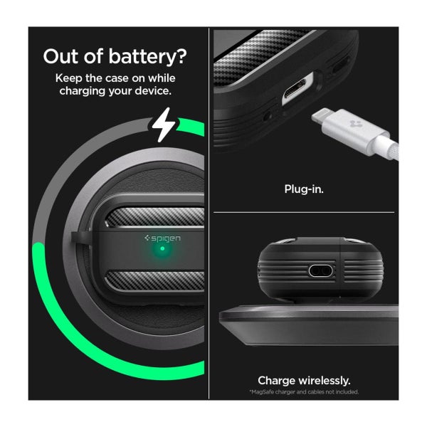 Spigen Rugged Armor AirPods Pro / Pro 2 suojakuori latauskotelolle, Musta