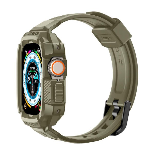 Spigen Rugged Armor Pro Galaxy Watch5 Pro 45 mm suojakuori rannekkeella, Vintage Khaki