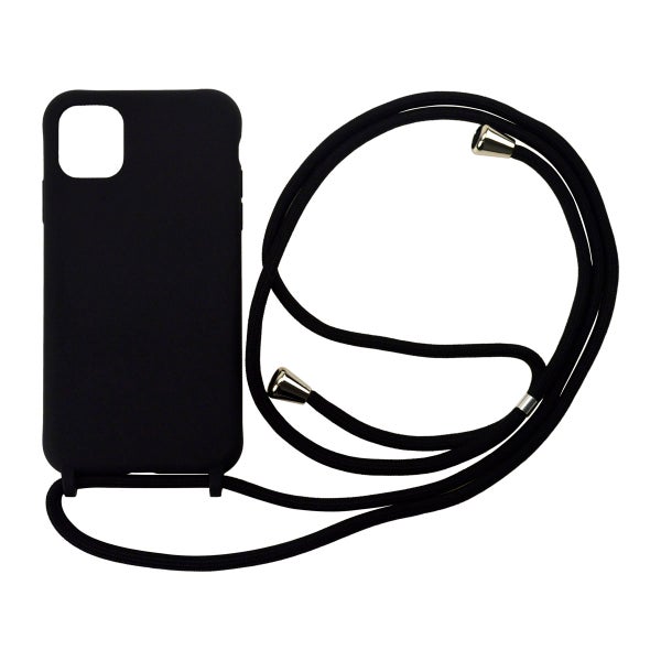 iPhone 11 silikonimainen suojakuori kaulahihnalla, Musta