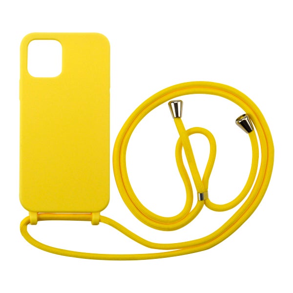 iPhone 12 / 12 Pro silikonimainen suojakuori kaulahihnalla, Keltainen
