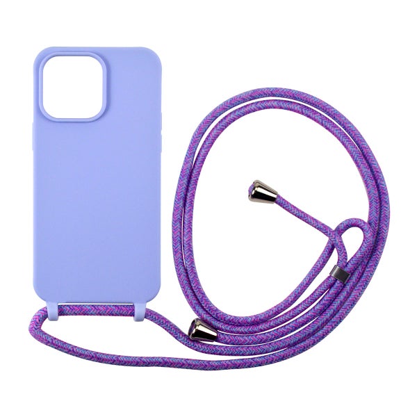 iPhone 14 Pro Max silikonimainen suojakuori kaulahihnalla, Violetti