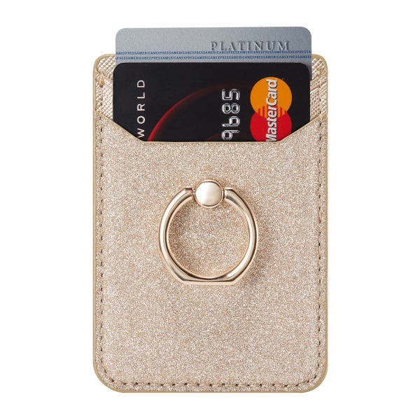 Korttikotelo kahdella korttipaikalla ja otesormuksella, RFID-suojaus, Kulta glitter