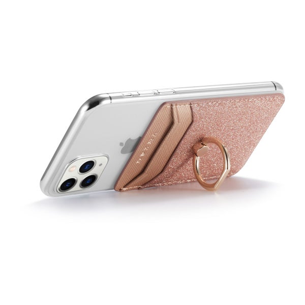 Korttikotelo kahdella korttipaikalla ja otesormuksella, RFID-suojaus, Vaaleanpunainen glitter