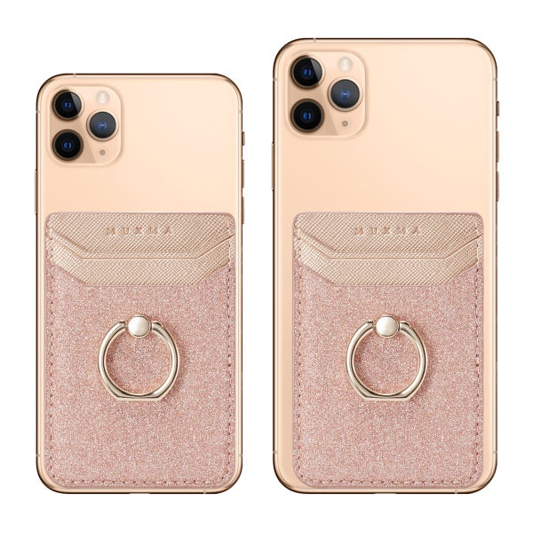 Korttikotelo kahdella korttipaikalla ja otesormuksella, RFID-suojaus, Vaaleanpunainen glitter