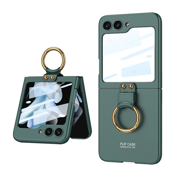 Galaxy Z Flip5 5G ohut polykarbonaattikuori sormuksella, Tummanvihre&auml;