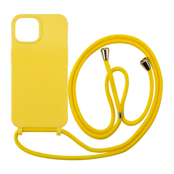 iPhone 15 silikonimainen suojakuori kaulahihnalla, Keltainen