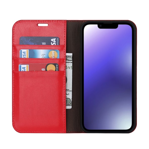 iPhone 15 Plus Lompakkokotelo, Nahkaa eri v&auml;reiss&auml;