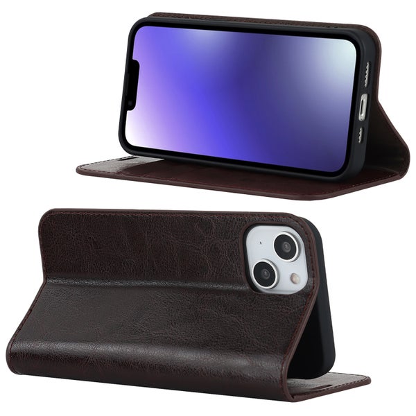 iPhone 15 Plus Lompakkokotelo, Nahkaa eri v&auml;reiss&auml;