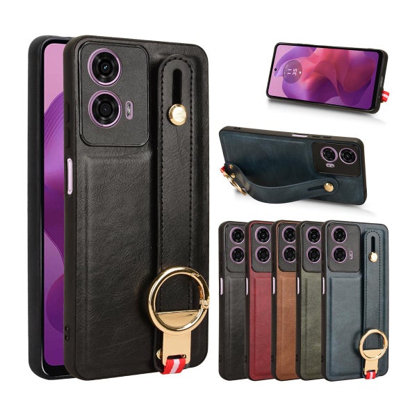 Motorola E14 / G04 / G24 suojakuori kaulahihnalla, Ekonahkaa eri v&auml;reiss&auml;