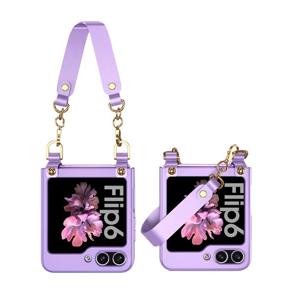 Galaxy Z Flip7 FE / Flip6 5G ohut polykarbonaattikuori rannehihnalla, Violetti
