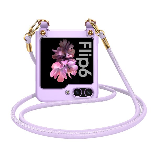 Galaxy Z Flip7 FE / Flip6 5G ohut polykarbonaattikuori kaulahihnalla, Violetti