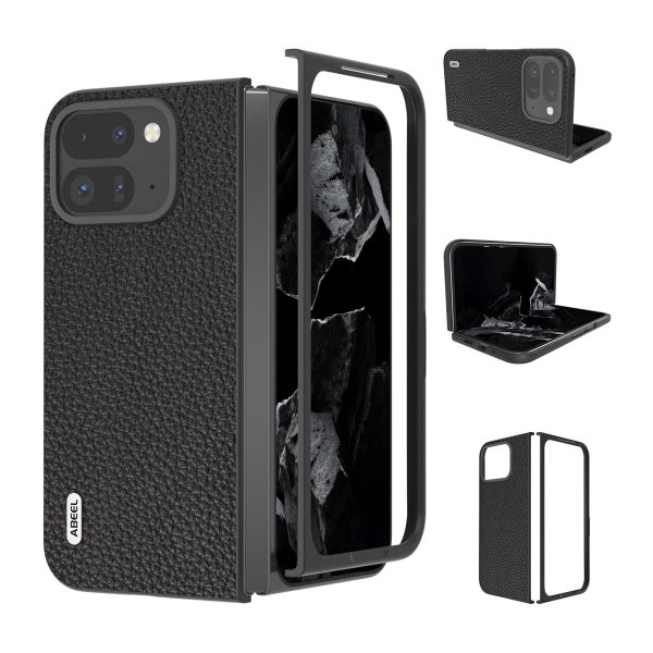 Google Pixel 9 Pro Fold 5G pintakuvioitu suojakuori, Ekonahkaa, Musta